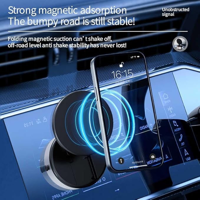 Universal Magnetic Car Phone Mount with 360° Rotation & Enhanced Suction Cup