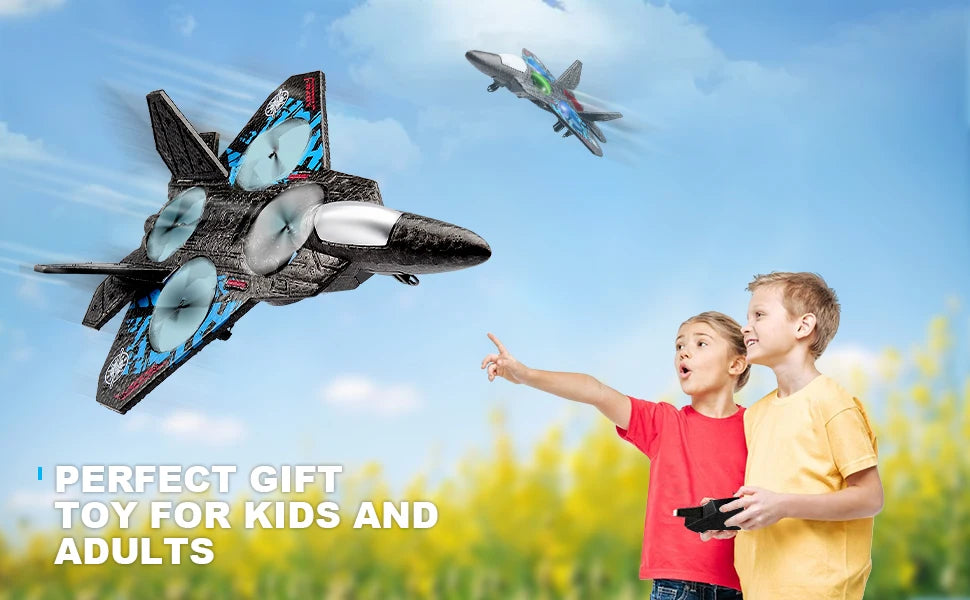 Remote Control Aeroplan, 2.4GHz RC Fighter Plane, LED Lights, USB Charging, RTF for Beginners - Lees Store
