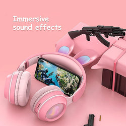 Rabbit Ear Headphones Wireless Luminous Extendable Wheat Headphones - Lees Store