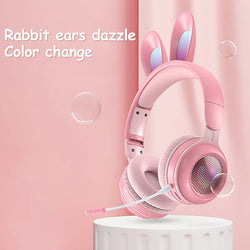 Rabbit Ear Headphones Wireless Luminous Extendable Wheat Headphones - Lees Store