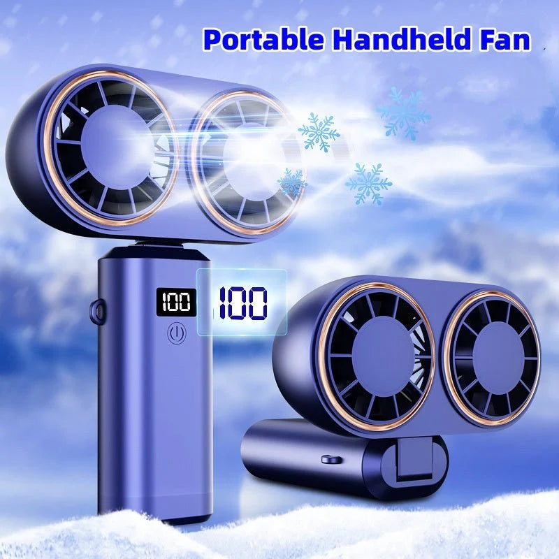 Portable Folding USB Fan – Dual Airflow, Digital Screen, 5-Speed Rechargeable Travel Fan - Lees Store